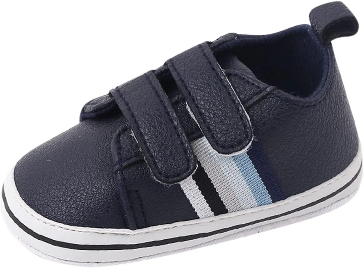 Baby Boys Girls Double Strap Leather Prewalker Sneakers Toddler Infant Anti-Slip Soft Lightweight First Step Shoes