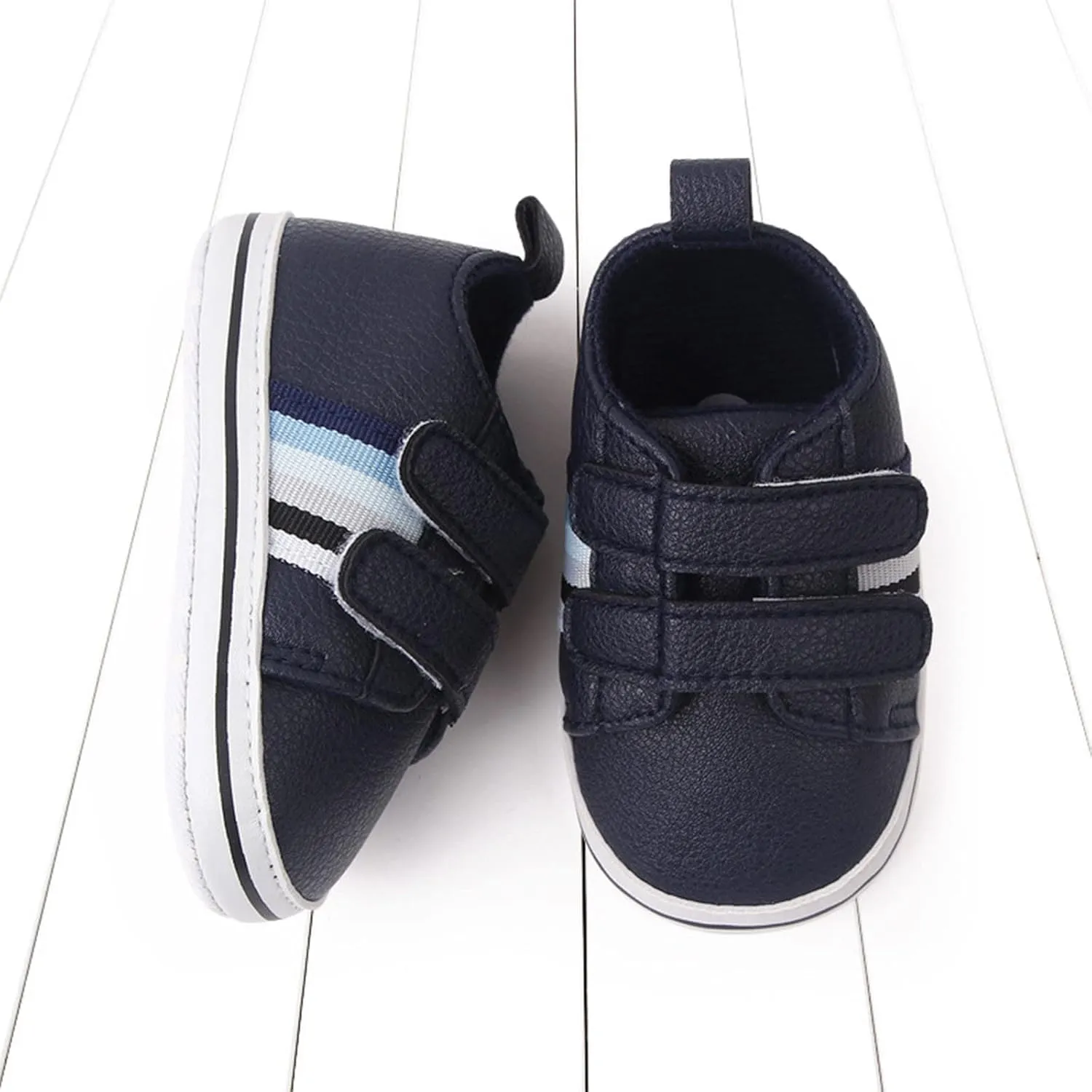 Baby Boys Girls Double Strap Leather Prewalker Sneakers Toddler Infant Anti-Slip Soft Lightweight First Step Shoes