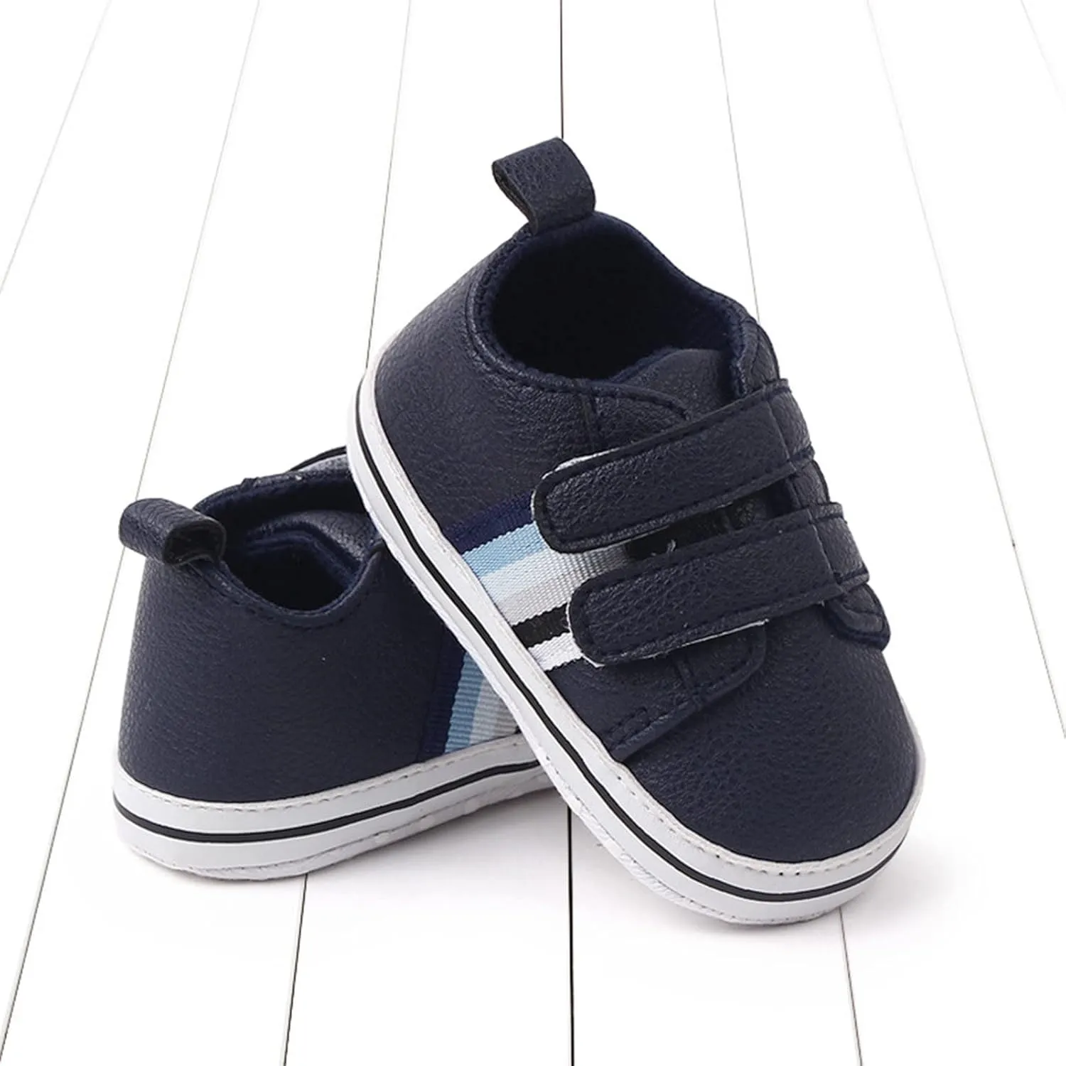Baby Boys Girls Double Strap Leather Prewalker Sneakers Toddler Infant Anti-Slip Soft Lightweight First Step Shoes