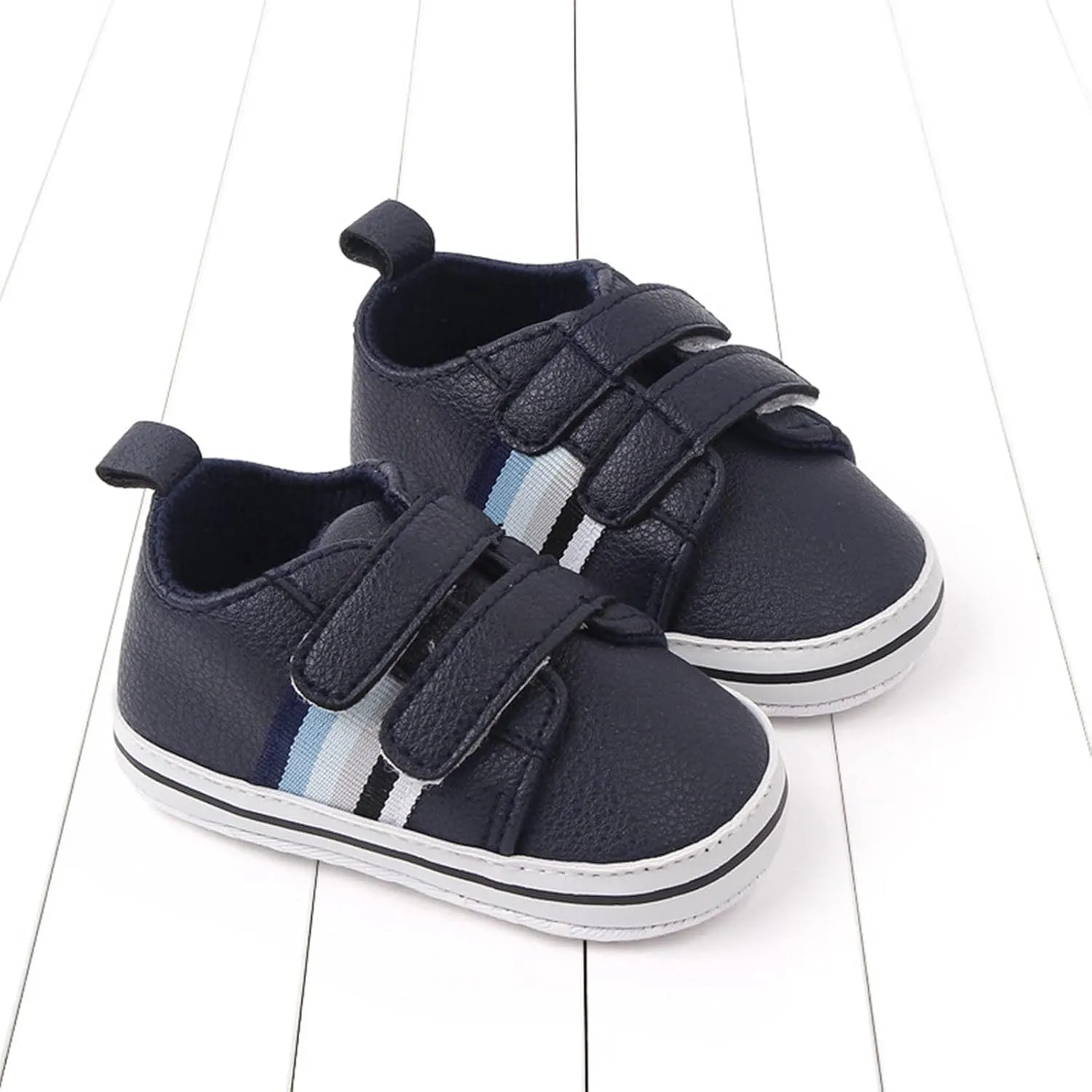 Baby Boys Girls Double Strap Leather Prewalker Sneakers Toddler Infant Anti-Slip Soft Lightweight First Step Shoes