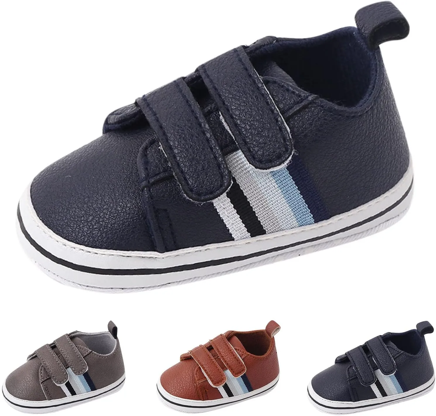 Baby Boys Girls Double Strap Leather Prewalker Sneakers Toddler Infant Anti-Slip Soft Lightweight First Step Shoes