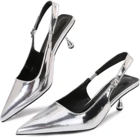 Beauty Cry Women's Slingback Pumps Kitten Low Heel Pointed Toe Heels Elegant Party Dress Shoes
