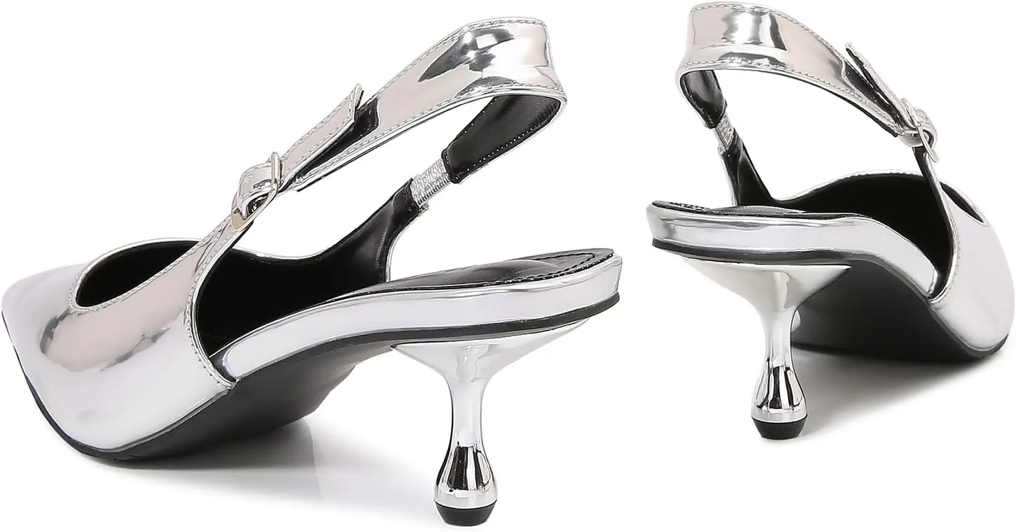 Beauty Cry Women's Slingback Pumps Kitten Low Heel Pointed Toe Heels Elegant Party Dress Shoes