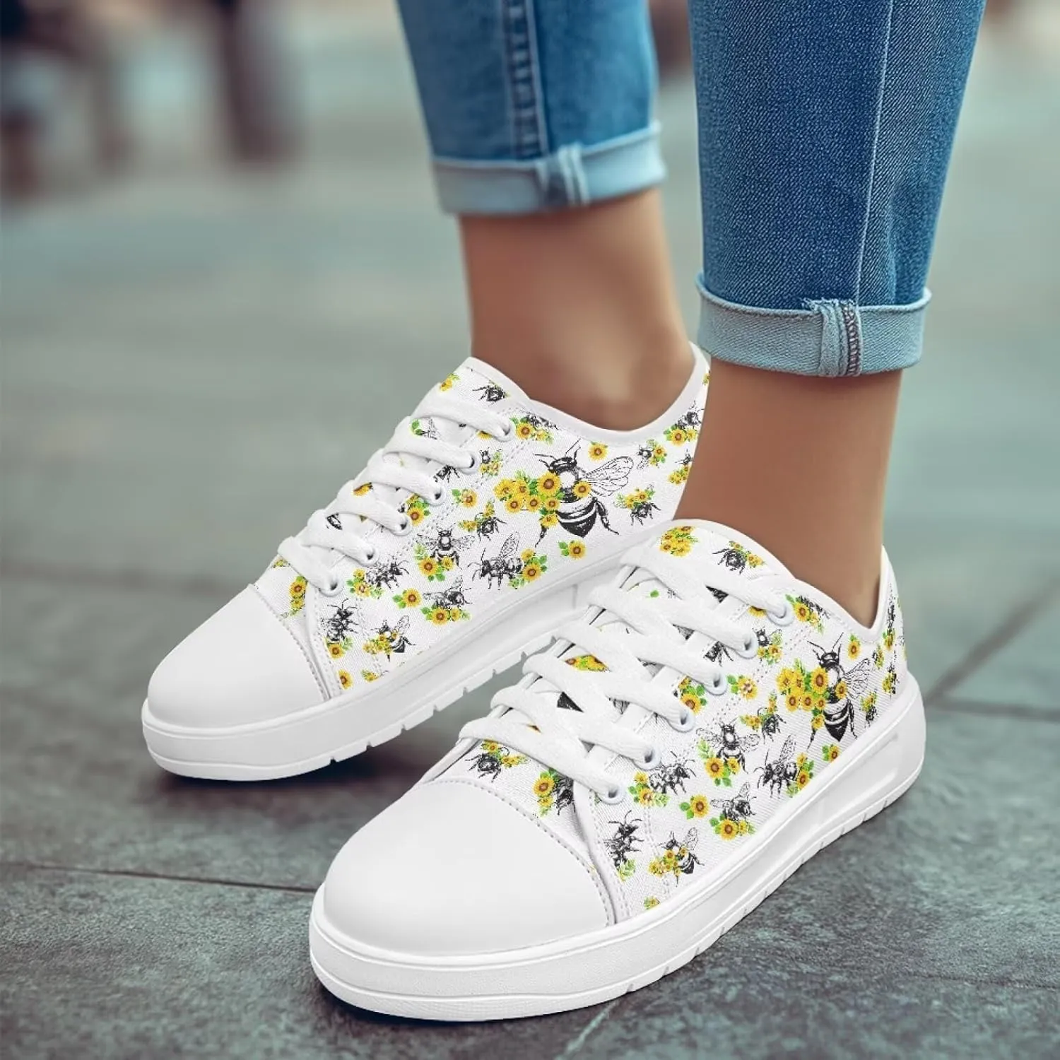 Canvas Slip on Shoes for Women Trendy Low Top Barefoot Sneakers Lace Up Design Walking Flats