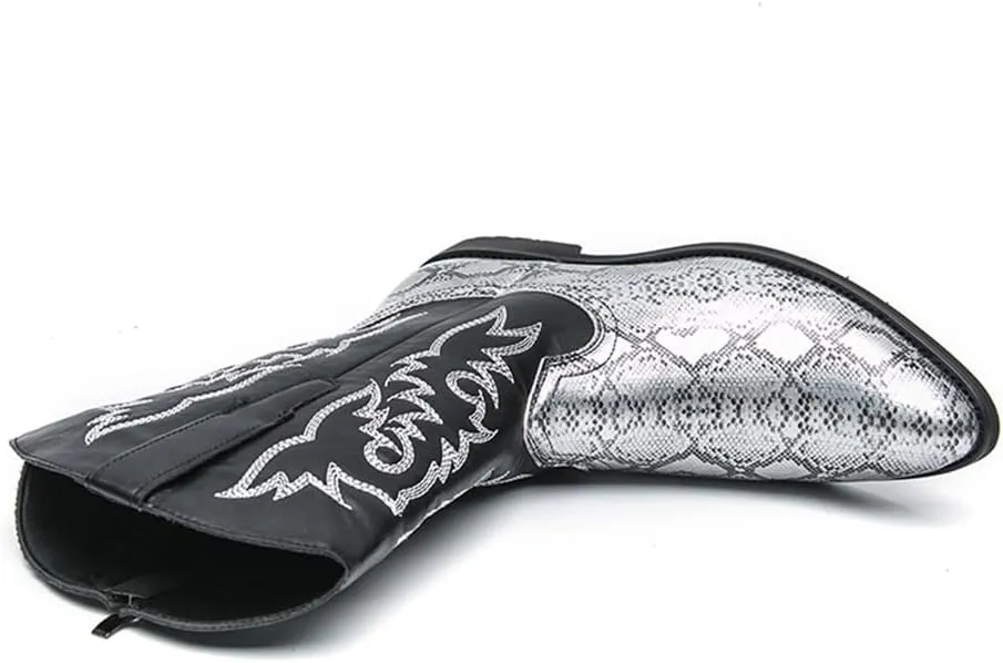 CHUUMEE Cowboy Boots For Men Western Boot Durable Classic Embroidered Pointed Toe Leather Mid-Calf Boots