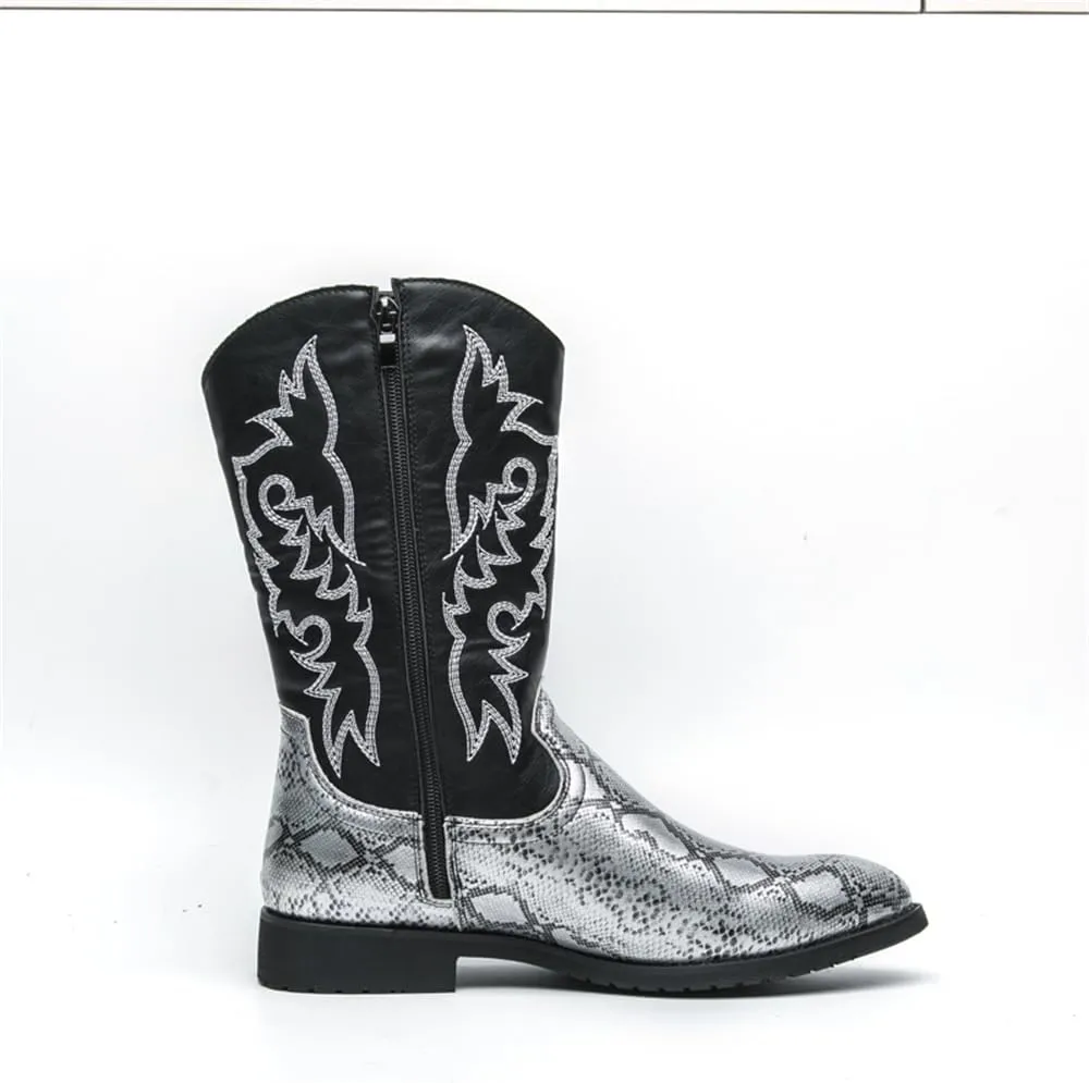 CHUUMEE Cowboy Boots For Men Western Boot Durable Classic Embroidered Pointed Toe Leather Mid-Calf Boots