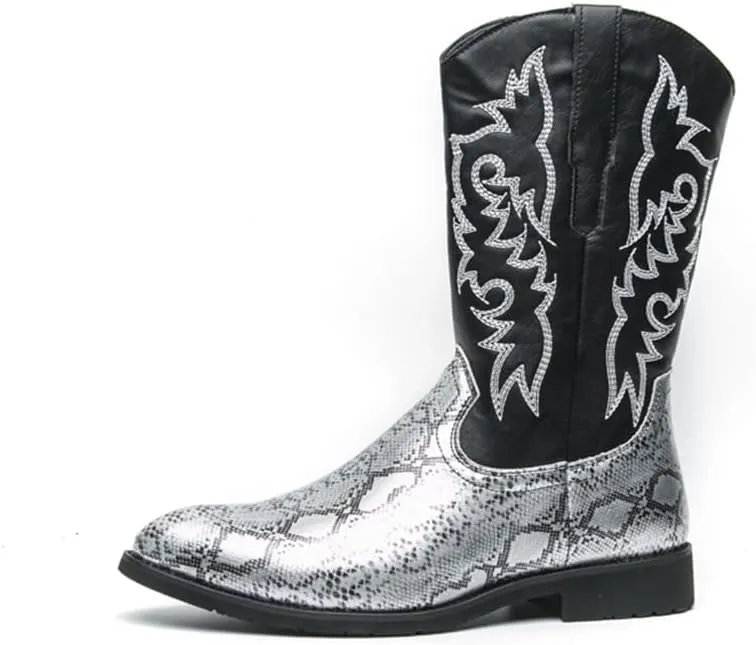 CHUUMEE Cowboy Boots For Men Western Boot Durable Classic Embroidered Pointed Toe Leather Mid-Calf Boots