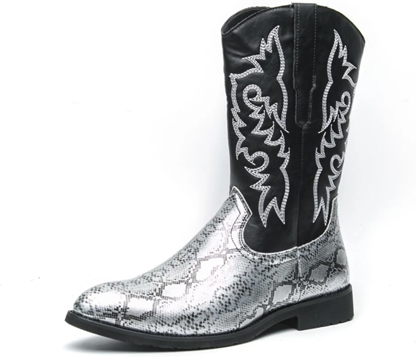 CHUUMEE Cowboy Boots For Men Western Boot Durable Classic Embroidered Pointed Toe Leather Mid-Calf Boots