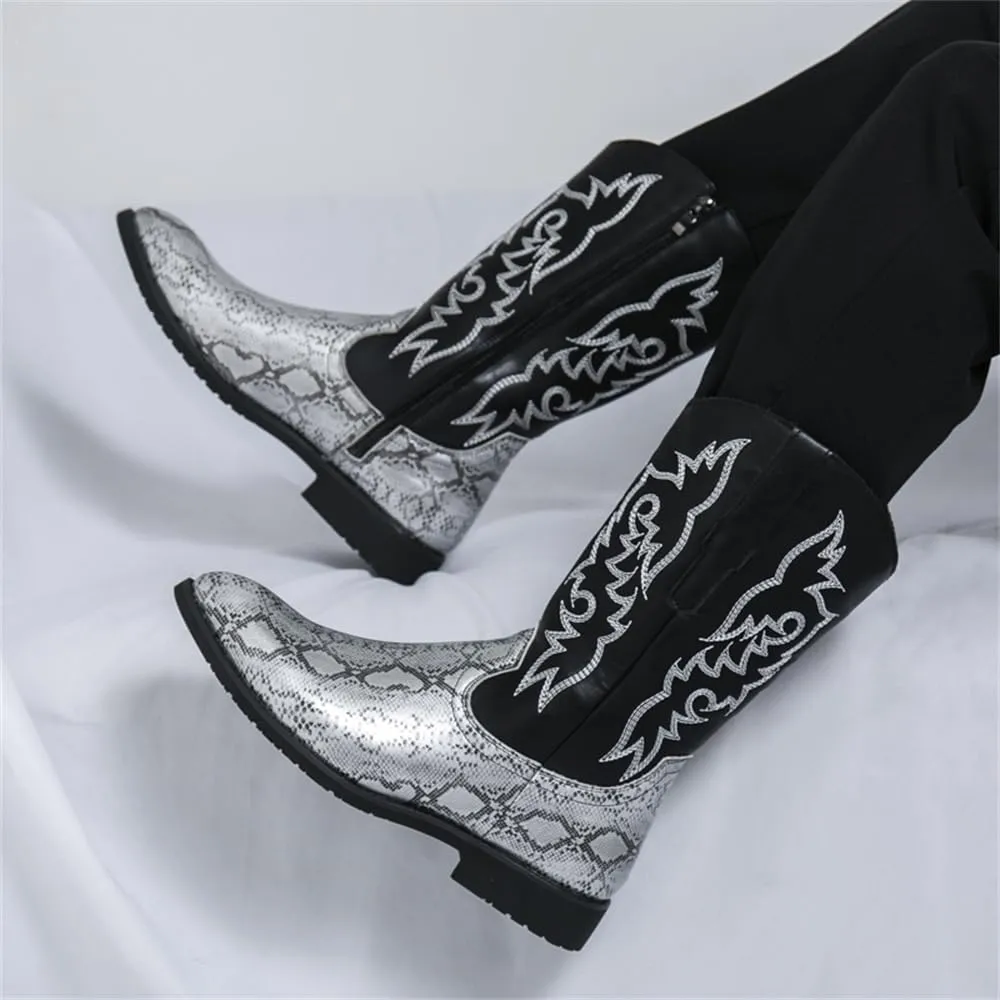 CHUUMEE Cowboy Boots For Men Western Boot Durable Classic Embroidered Pointed Toe Leather Mid-Calf Boots