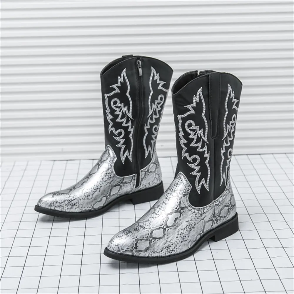 CHUUMEE Cowboy Boots For Men Western Boot Durable Classic Embroidered Pointed Toe Leather Mid-Calf Boots