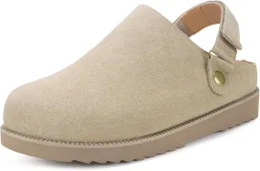 Clogs for Women Platform Clogs Slippers Classic Suede Leather Mules with Arch Support Comfortable Slip-on Sandals Shoes for Indoor Outdoor
