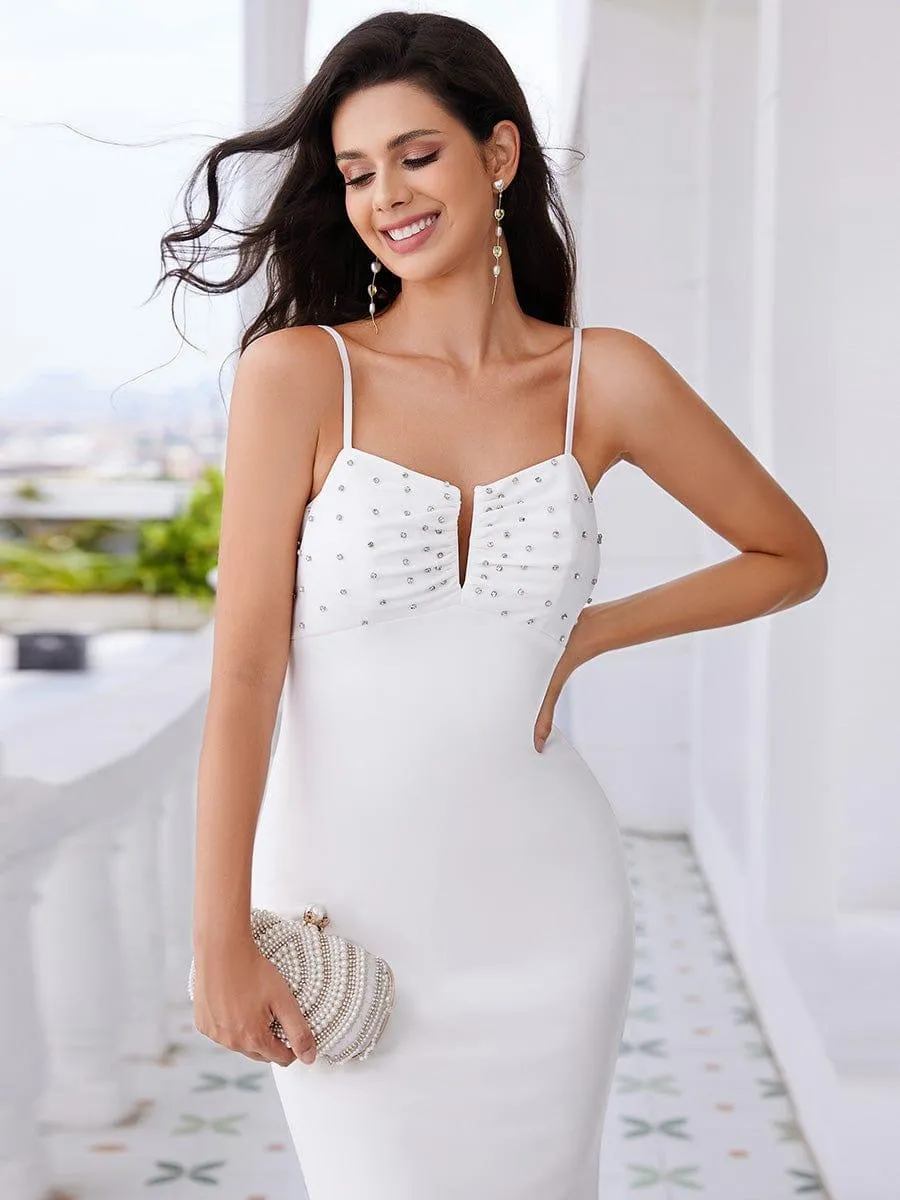 Elegant Spaghetti Strap Beaded Bodycon Formal Evening Dress