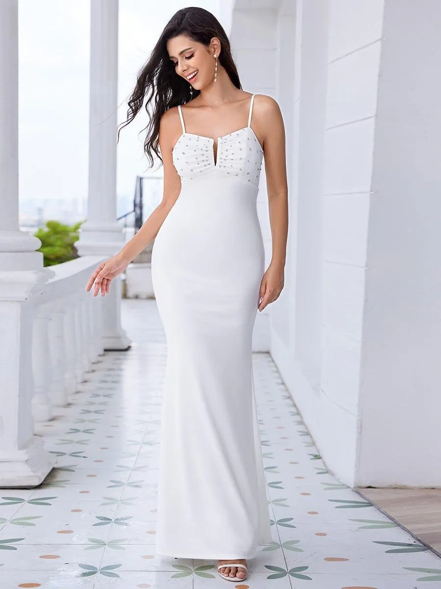 Elegant Spaghetti Strap Beaded Bodycon Formal Evening Dress