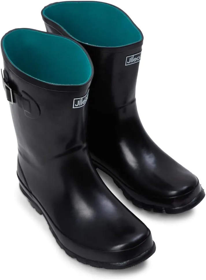 Jileon Mid Calf Rain Boots - Specially Designed For Wide Feet, Ankles or Calves - Half Height Waterproof Durable Wide Calf Rain Boots