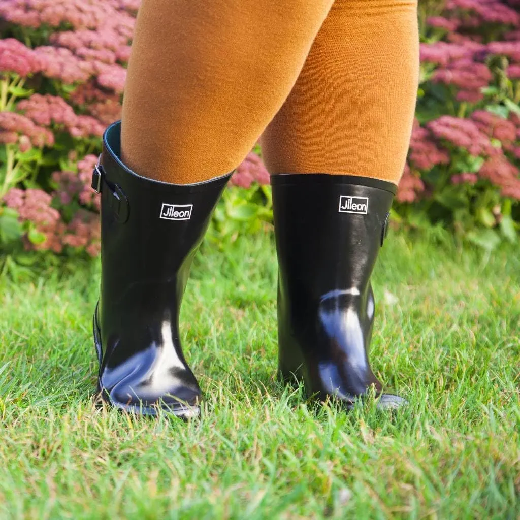 Jileon Mid Calf Rain Boots - Specially Designed For Wide Feet, Ankles or Calves - Half Height Waterproof Durable Wide Calf Rain Boots