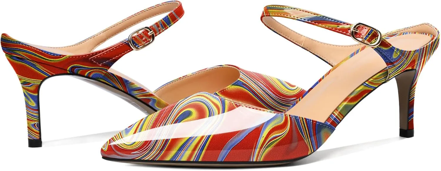 Joseywade Women Mules Low Kitten Heel Mules Slip On Heeled Sandals Cloesd Pointed Toe Dress Pumps Backless Dress Shoes 2.5 Inch