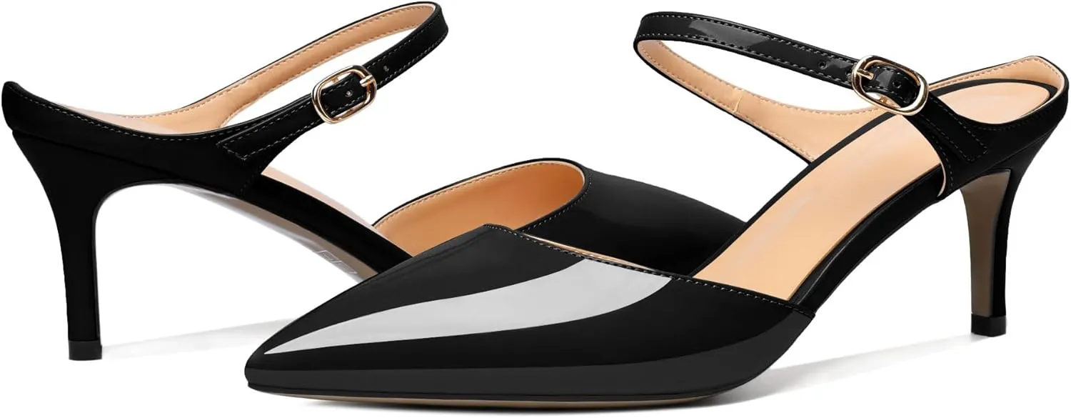 Joseywade Women Mules Low Kitten Heel Mules Slip On Heeled Sandals Cloesd Pointed Toe Dress Pumps Backless Dress Shoes 2.5 Inch