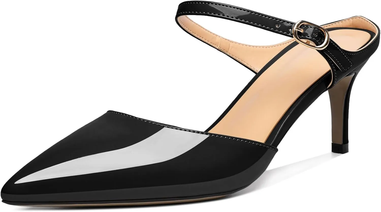 Joseywade Women Mules Low Kitten Heel Mules Slip On Heeled Sandals Cloesd Pointed Toe Dress Pumps Backless Dress Shoes 2.5 Inch