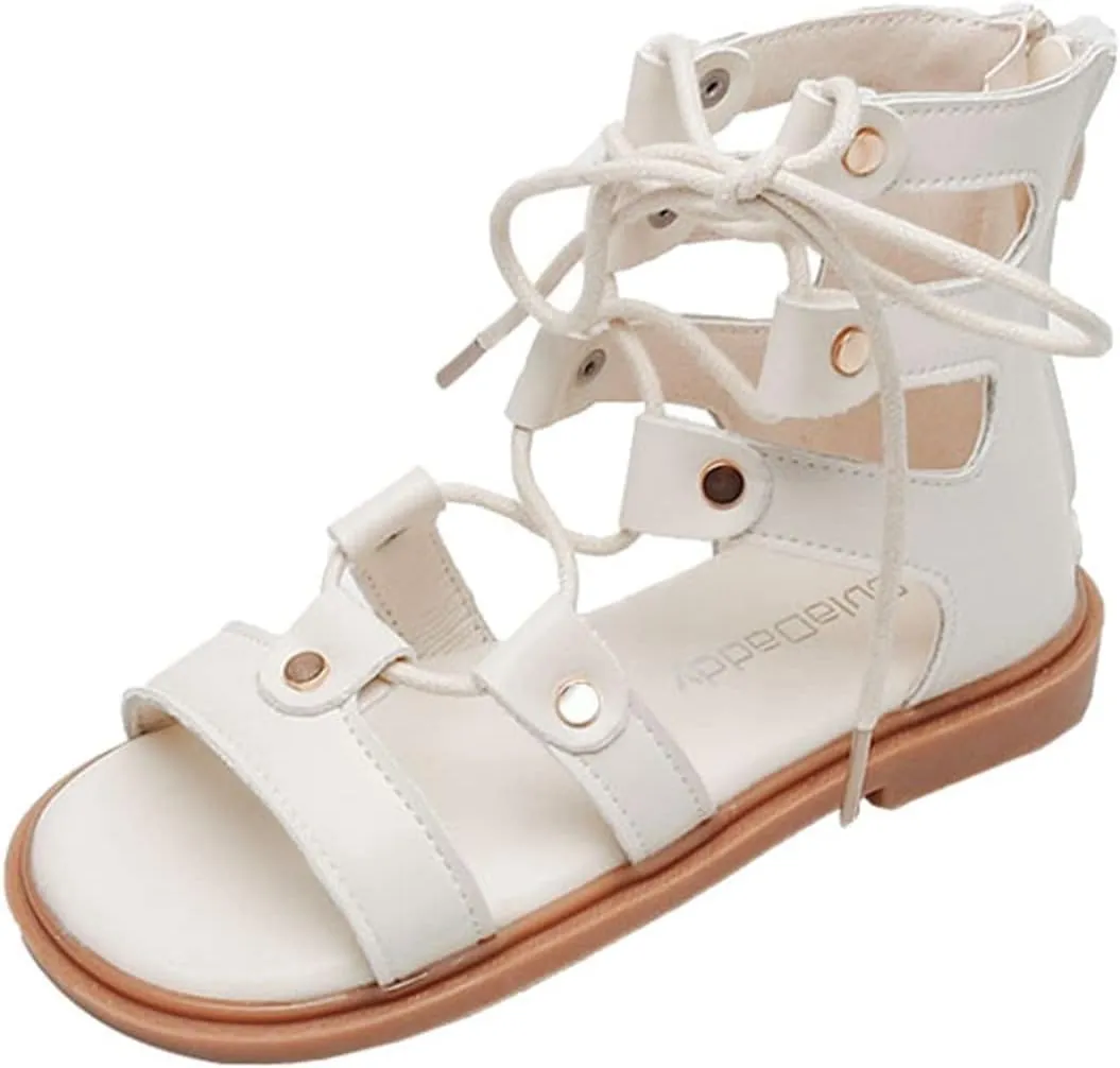 Kids Girls Sandals Zipper Design Casual Adjustable Rope Straps Light Weight Summer Little Kids Dress Sandals Girls