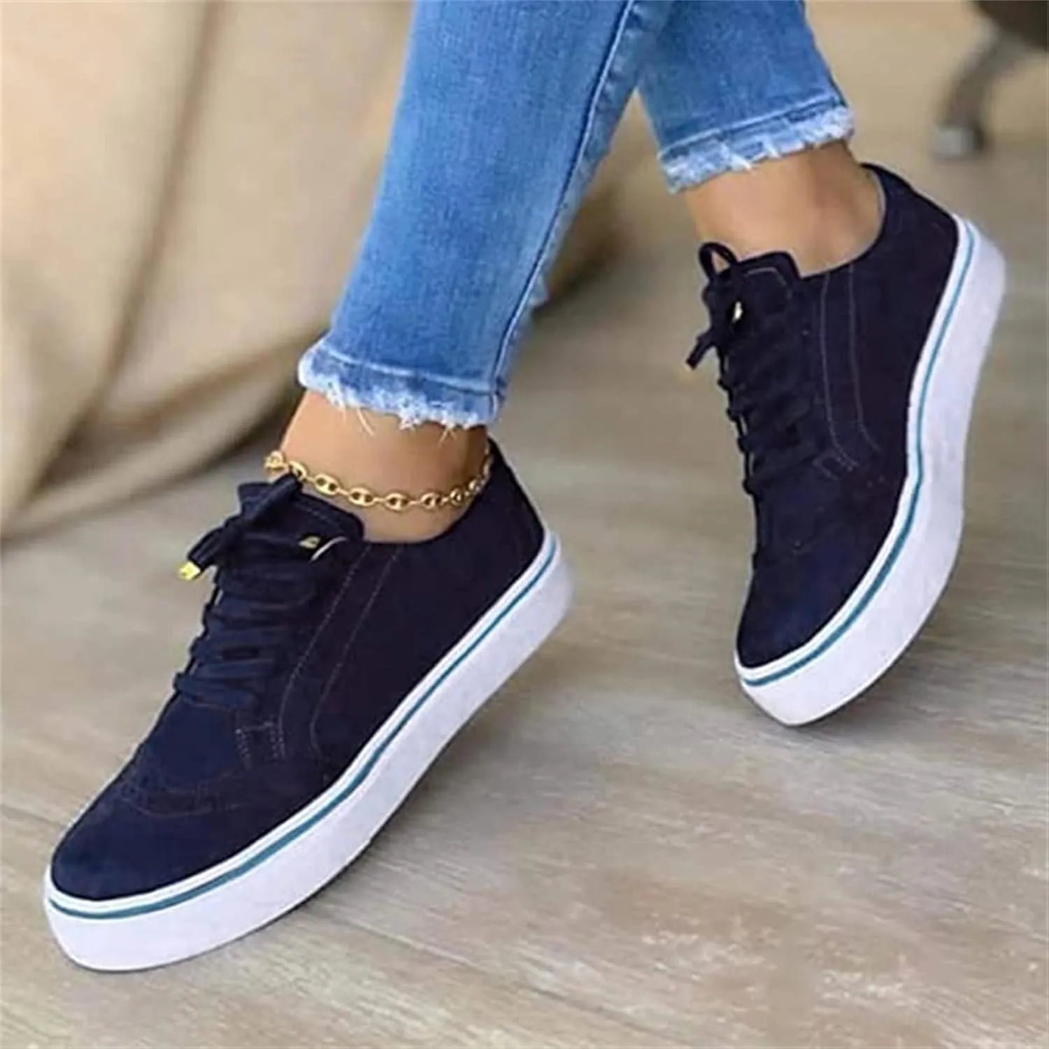Lausiuoe Shoes For Women Sneakers Cute Leather Low Top Walking Shoes Casual Fashion Slip On Soft Non-Slip Flat Loafers