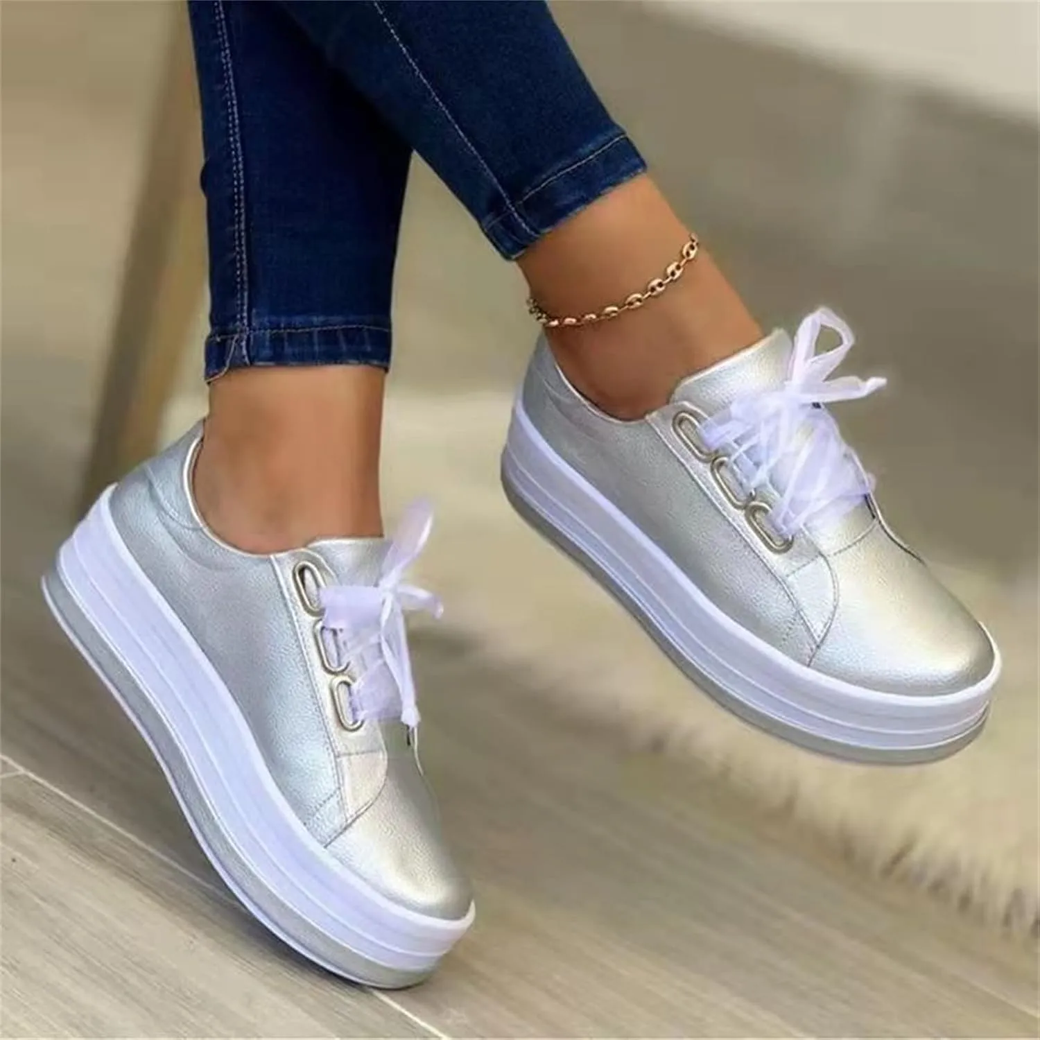Lausiuoe Sneakers For Women Walking Shoes Comfortable Canvas Sneakers Low Top Fashion Casual Soft Non-Slip Flat Loafers