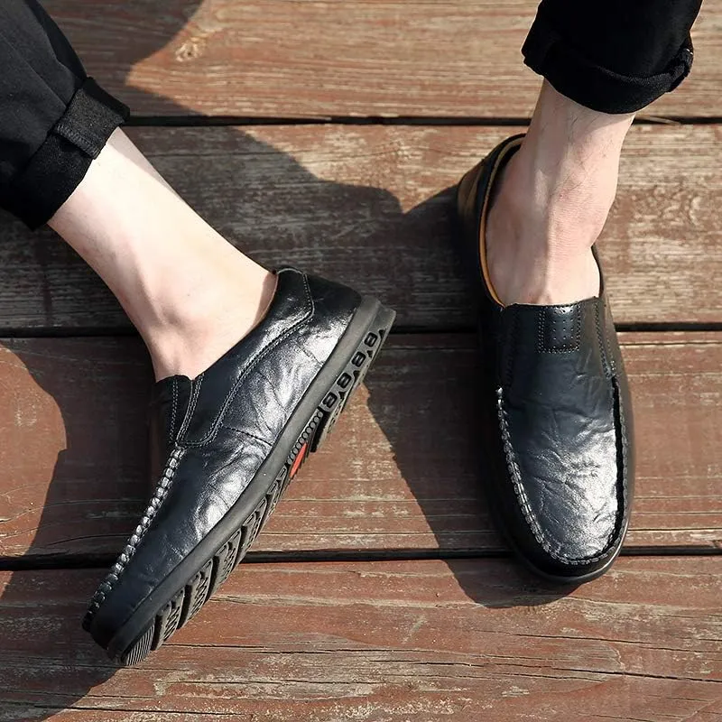 Men's Genuine Leather Casual Slip on Loafers Driving Shoes Breathable Fashion Slipper
