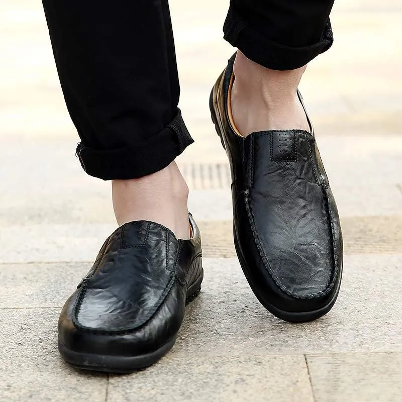 Men's Genuine Leather Casual Slip on Loafers Driving Shoes Breathable Fashion Slipper