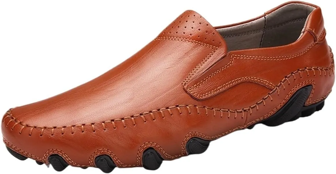 Men's Lightweight Driving Loafers – Breathable Leather Slip-Ons with Anti-Slip Sole, Flat Heel, and Comfortable Fit for Walking