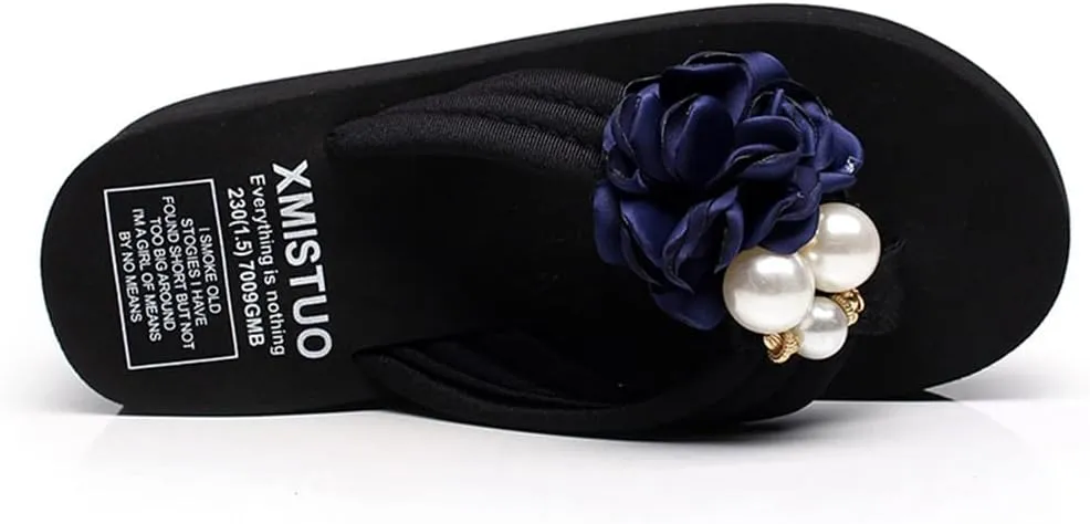 MIOKE Flower Wedge Flipflops For Womens Trendy Summer Boho High Heel Platform Nonslip Beach Thong Sandals