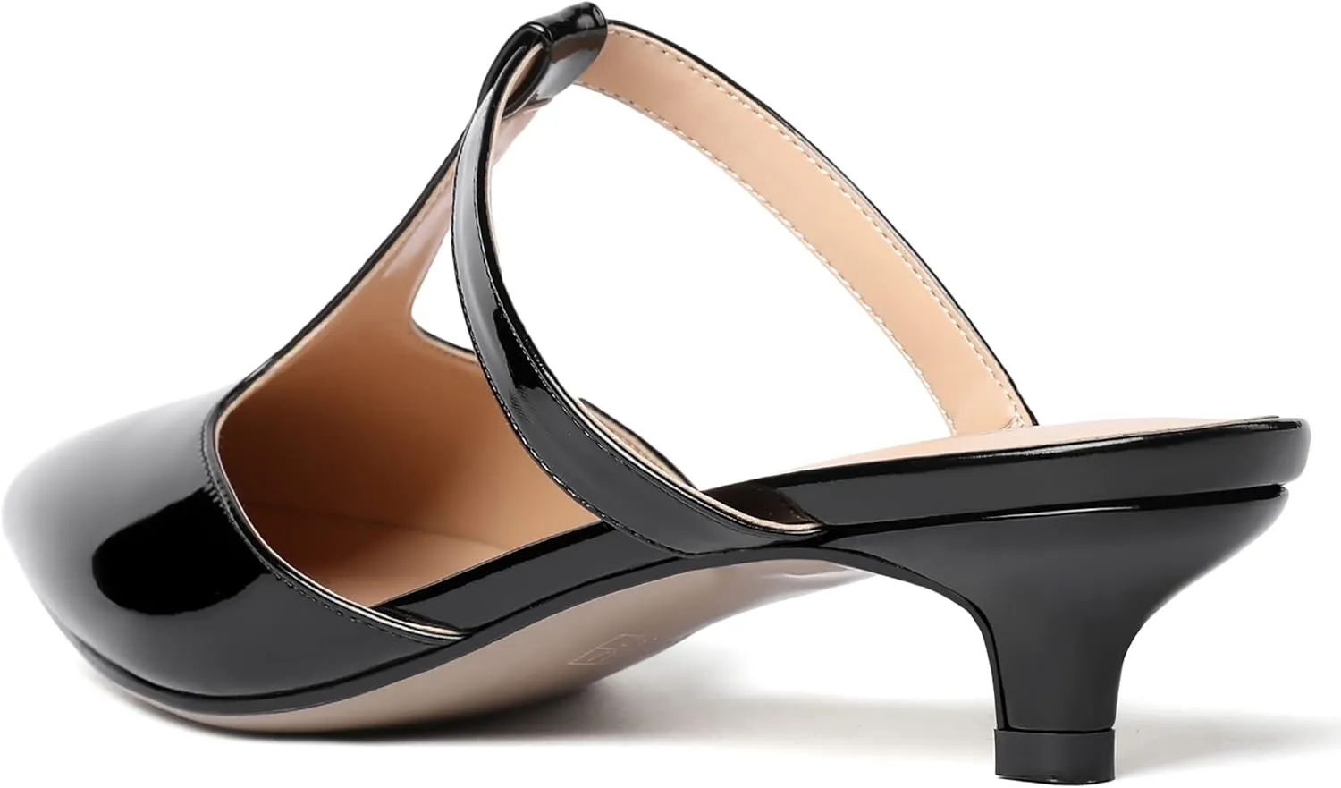 MODENCOCO Women's T Strap Pointed Toe Dress Party Slip On Comfortable Patent Kitten Low Heel Mules Shoes 1.5 Inch
