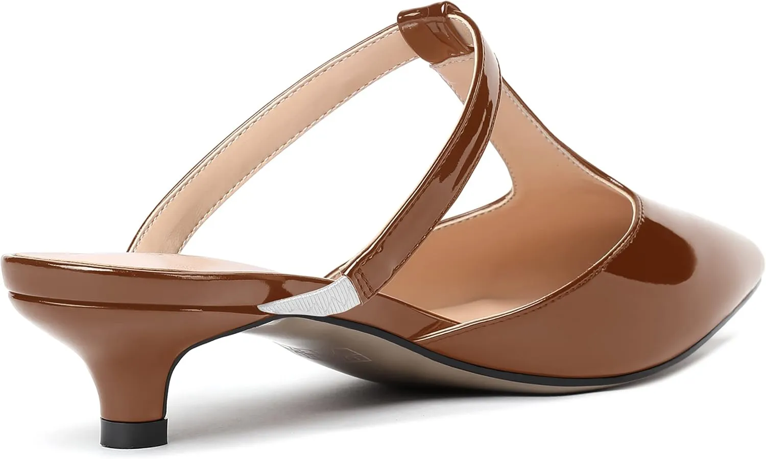 MODENCOCO Women's T Strap Pointed Toe Dress Party Slip On Comfortable Patent Kitten Low Heel Mules Shoes 1.5 Inch