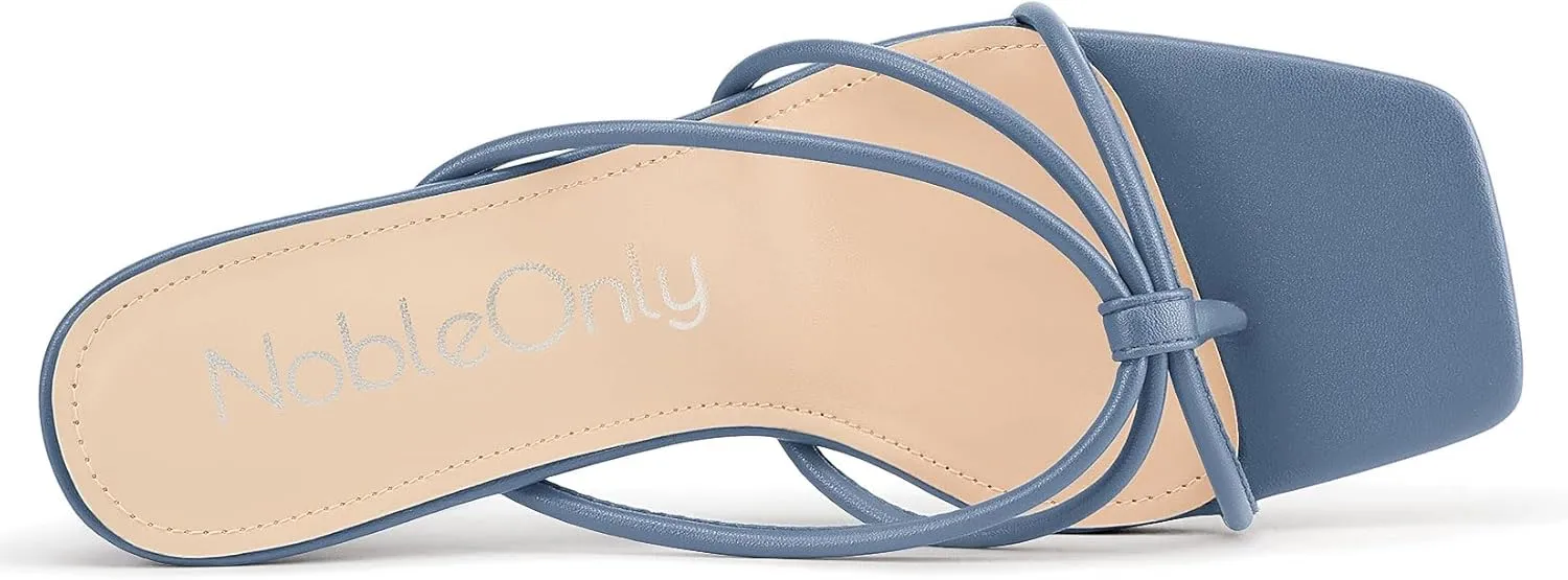 NobleOnly Womens Strappy Kitten Heels Square Open Toe Thong Heels Flip Flop Heels Dress Prom Slip-on Mule Heels 2.6 Inches Heels