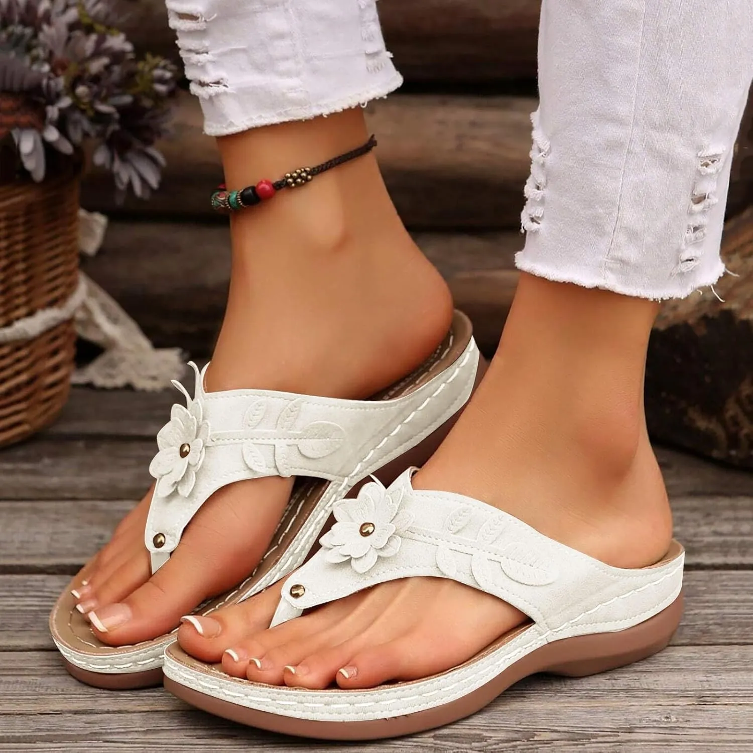 Orthopedic Wedge Sandals for Women Summer Dressy 2025 Flat Open Toe Platform Sandals Casual Flip Flops for Women with Arch Support Silppers Comfortable Slip on Sandals Beach Sandals Dress Shoes