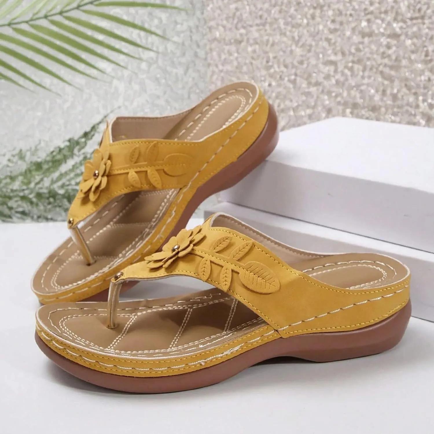 Orthopedic Wedge Sandals for Women Summer Dressy 2025 Flat Open Toe Platform Sandals Casual Flip Flops for Women with Arch Support Silppers Comfortable Slip on Sandals Beach Sandals Dress Shoes