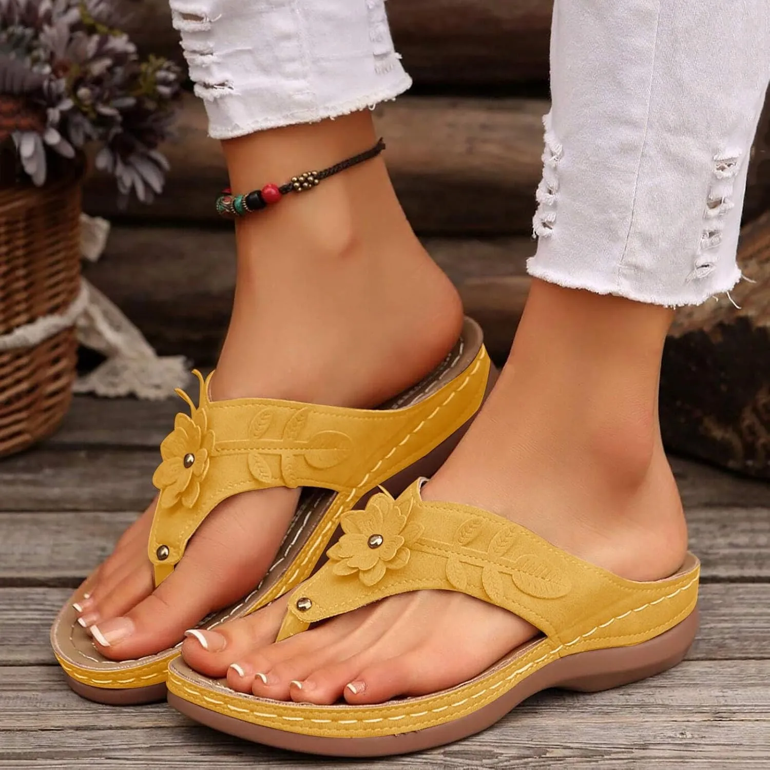 Orthopedic Wedge Sandals for Women Summer Dressy 2025 Flat Open Toe Platform Sandals Casual Flip Flops for Women with Arch Support Silppers Comfortable Slip on Sandals Beach Sandals Dress Shoes