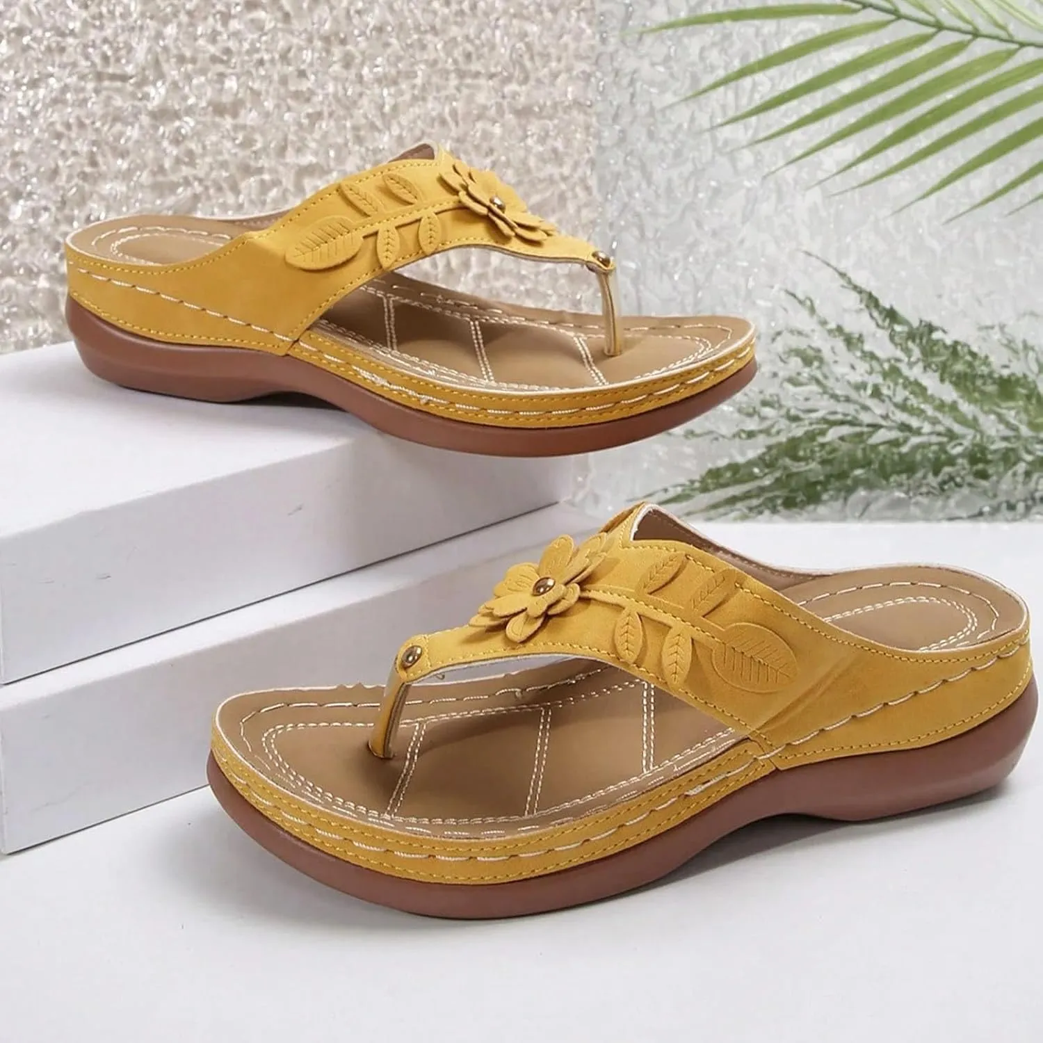Orthopedic Wedge Sandals for Women Summer Dressy 2025 Flat Open Toe Platform Sandals Casual Flip Flops for Women with Arch Support Silppers Comfortable Slip on Sandals Beach Sandals Dress Shoes