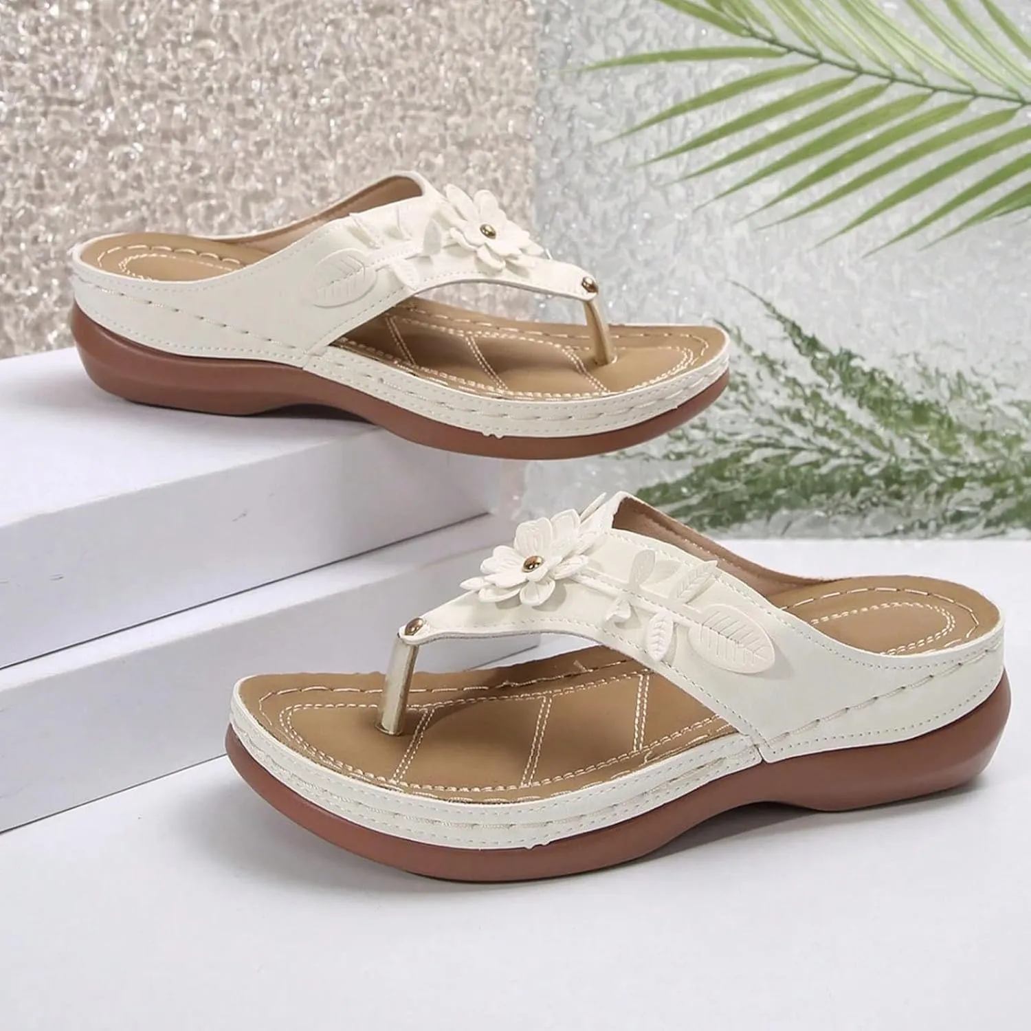 Orthopedic Wedge Sandals for Women Summer Dressy 2025 Flat Open Toe Platform Sandals Casual Flip Flops for Women with Arch Support Silppers Comfortable Slip on Sandals Beach Sandals Dress Shoes
