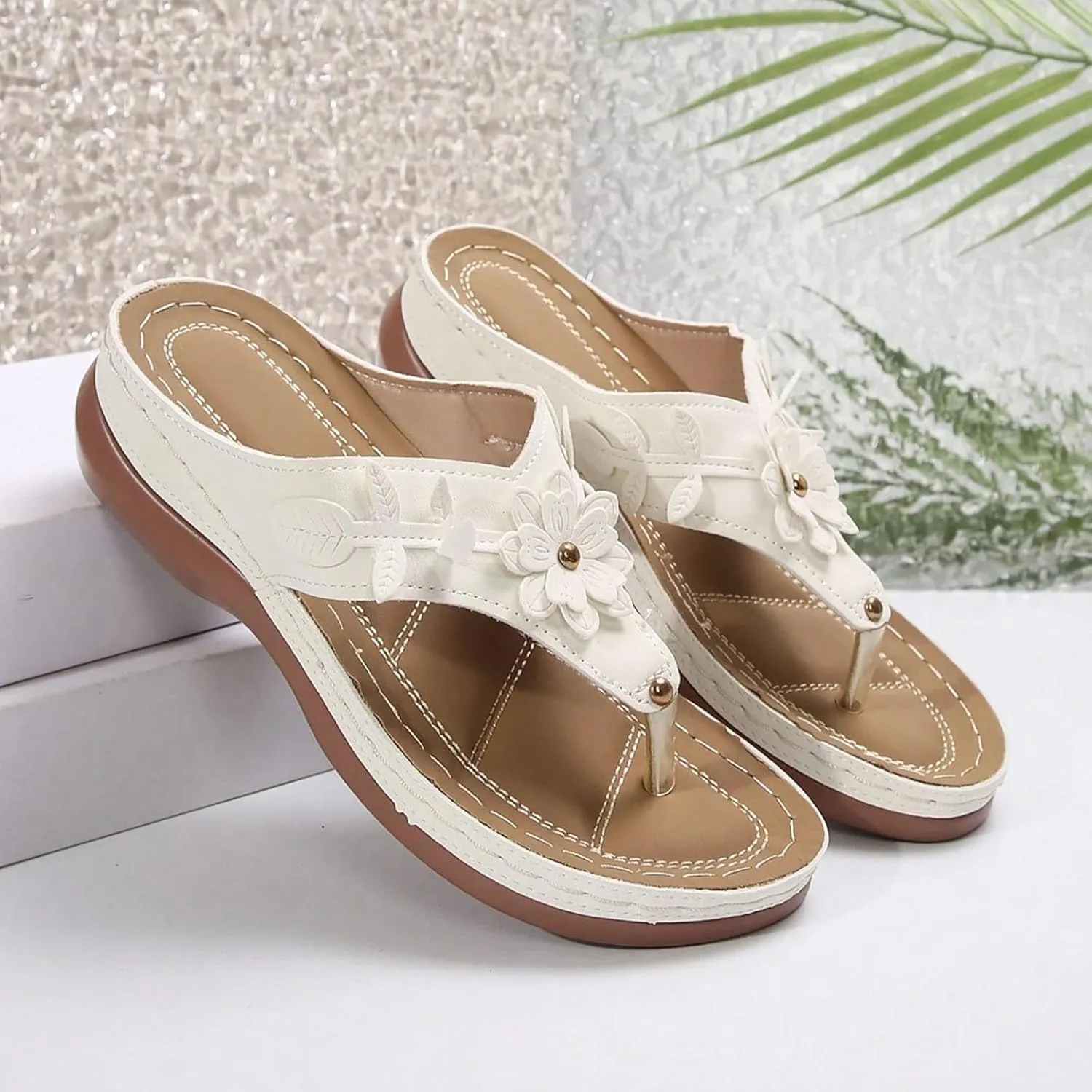 Orthopedic Wedge Sandals for Women Summer Dressy 2025 Flat Open Toe Platform Sandals Casual Flip Flops for Women with Arch Support Silppers Comfortable Slip on Sandals Beach Sandals Dress Shoes