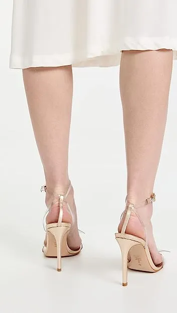 Schutz Elyda Clear Transparent Gold Bow Ankle Strap Open Toe Heel Sandals