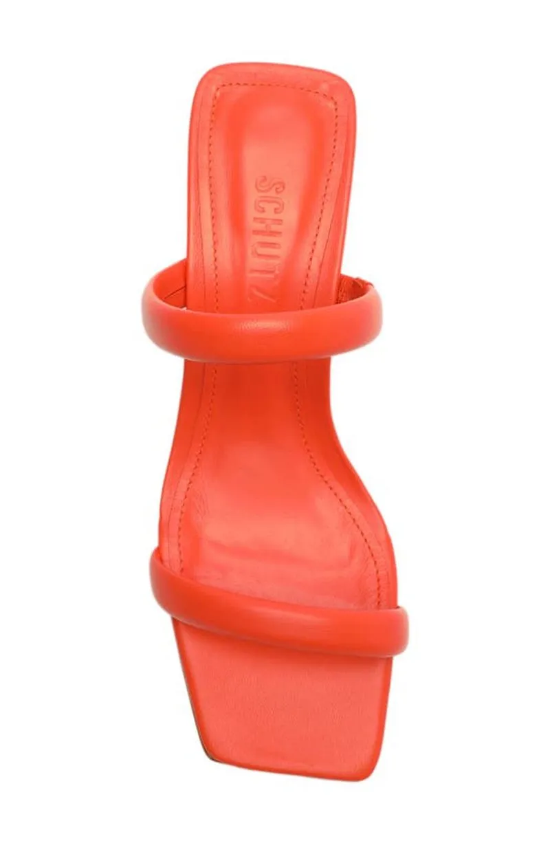 Schutz Ully Coral Double Straps Slip On Open Toe Block High Heel Sandals
