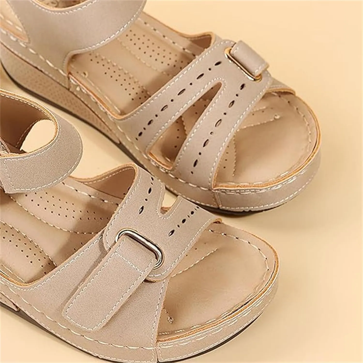 Soft & Stylish Wedge Sandals, Leather Orthopedic Walking Platform Sandals, Wide Wedge Women's Shoes with Arch Support