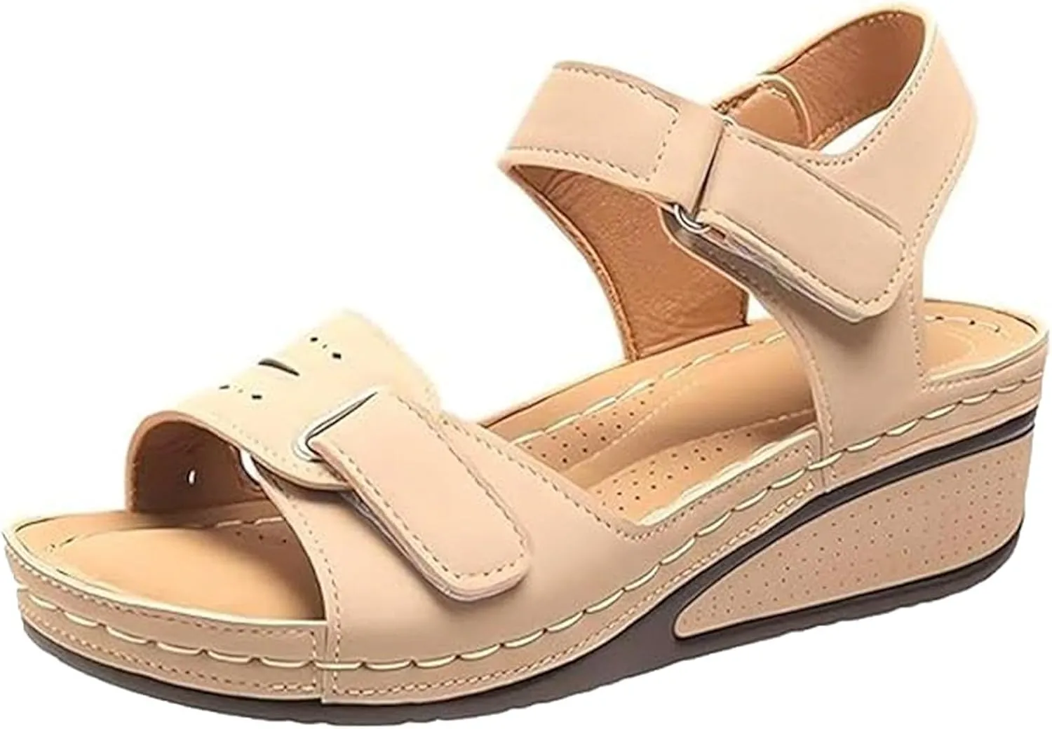 Soft & Stylish Wedge Sandals, Leather Orthopedic Walking Platform Sandals, Wide Wedge Women's Shoes with Arch Support