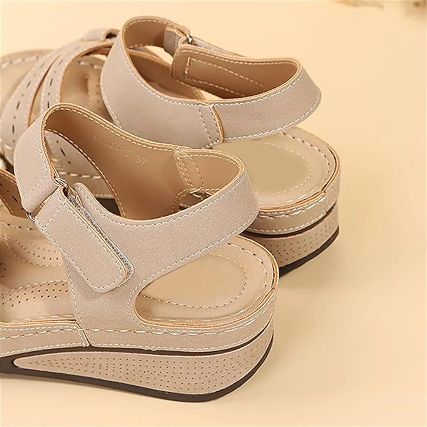 Soft & Stylish Wedge Sandals, Leather Orthopedic Walking Platform Sandals, Wide Wedge Women's Shoes with Arch Support