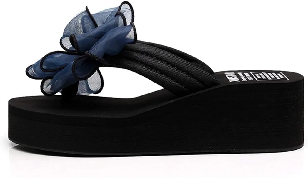 VOKLIN Women's Fashion Bohemian Bowknot Wedge Flipflops Sandals Comfort Nonslip Platform Summer Beach Sandal
