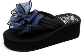 VOKLIN Women's Fashion Bohemian Bowknot Wedge Flipflops Sandals Comfort Nonslip Platform Summer Beach Sandal