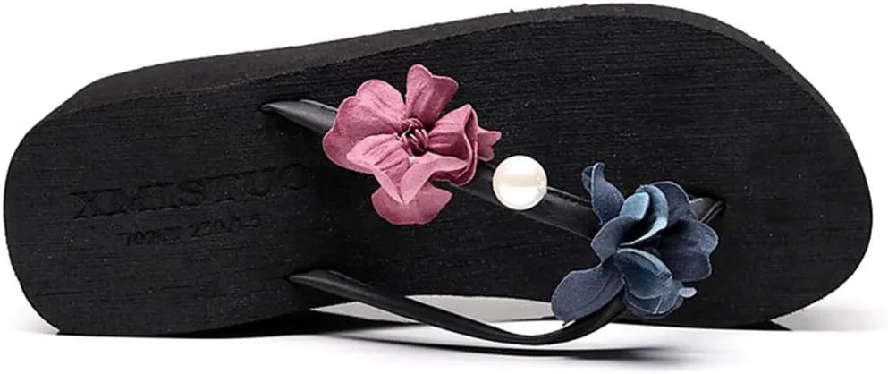 VOKLIN Women's Wedge High Heel Bohemian Flower Flipflops Fashion Summer Platform Nonslip Beach Thong Sandals