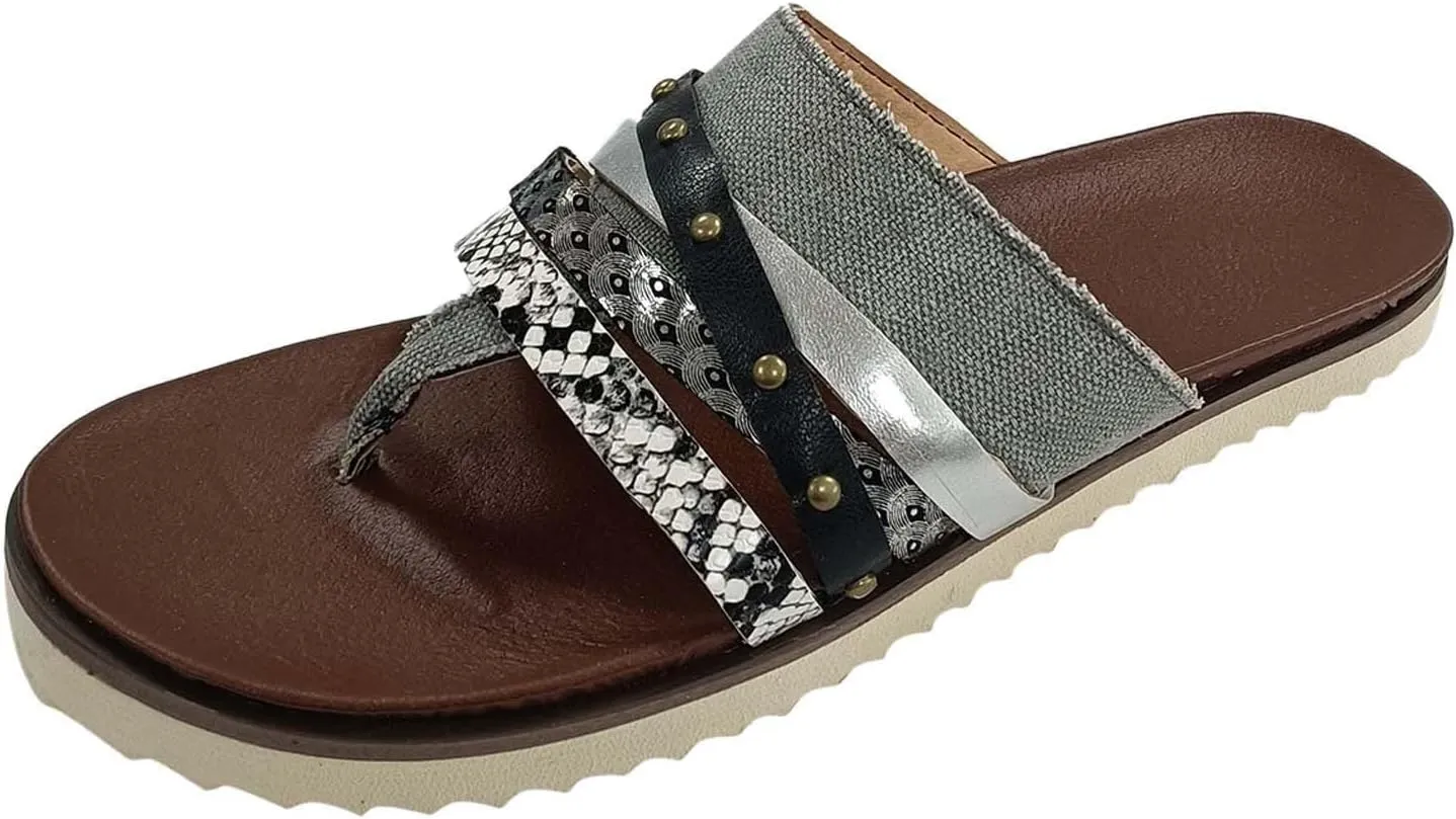 Women's Cloth Splicing Stylish Sandals Clip Toe Colorblock Bohemian Slipper Slip on Flip Flop Anti-Slip Thong Sandal