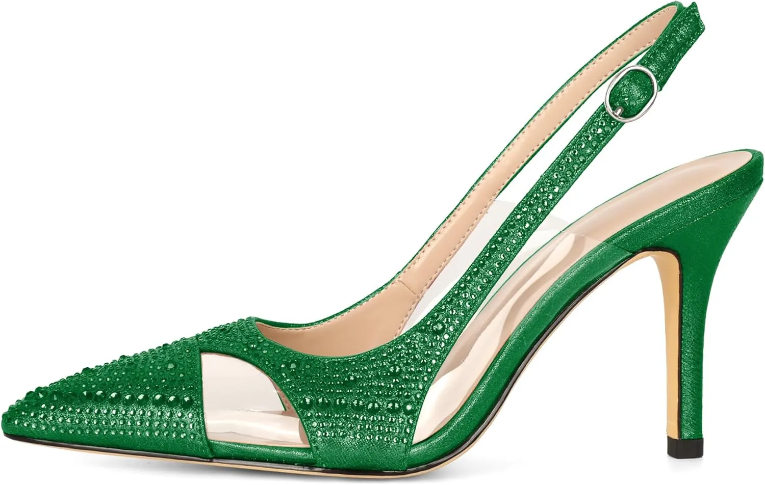 Women's Stiletto Heels for Women Sparkly Heeled Pump Rhinestone Heel Slingback Pumps Pointed Toe Shoes Elegant 3.5 Inch
