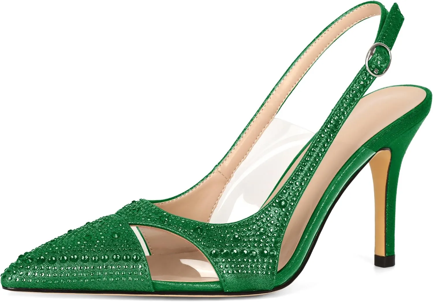 Women's Stiletto Heels for Women Sparkly Heeled Pump Rhinestone Heel Slingback Pumps Pointed Toe Shoes Elegant 3.5 Inch