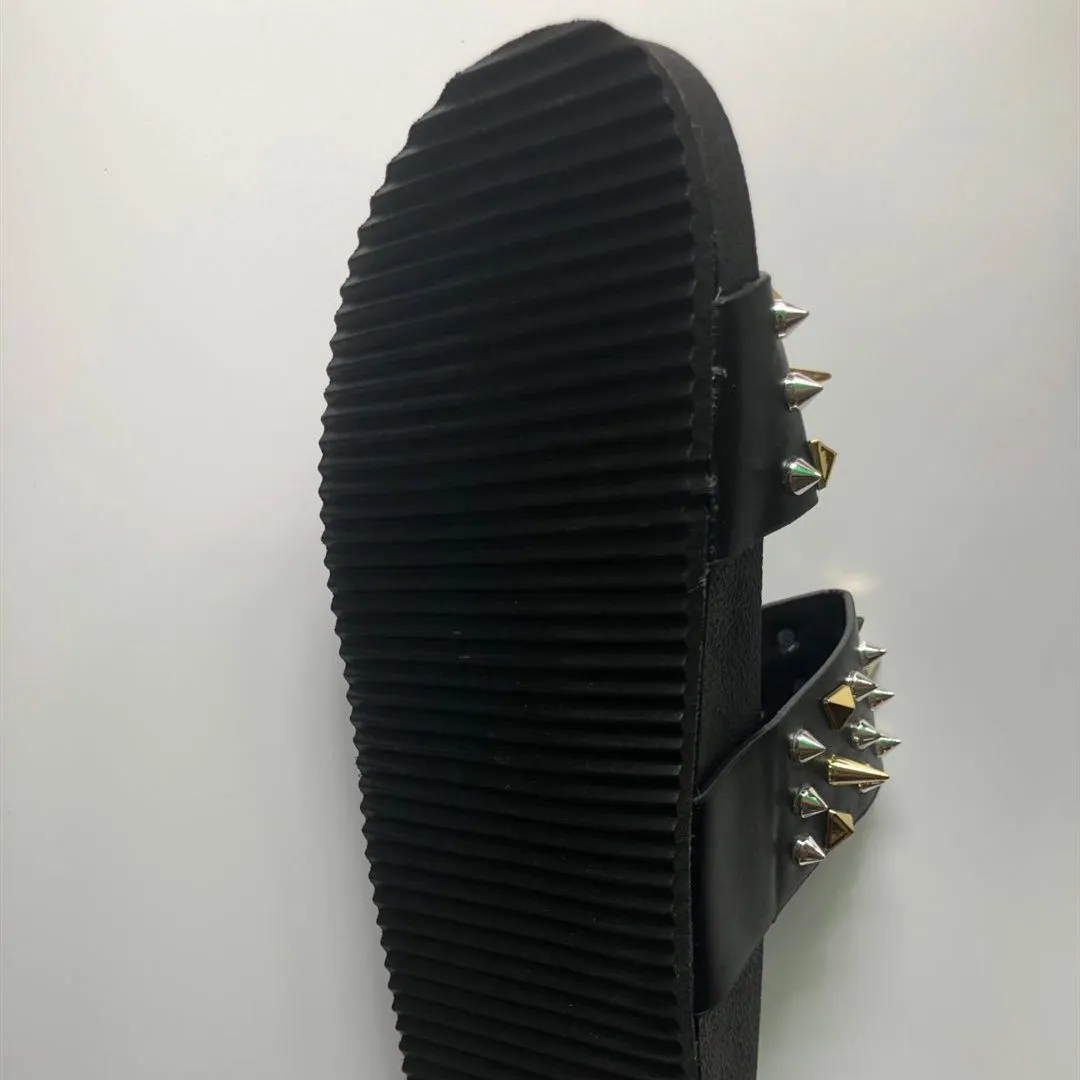 Women's studded 2 bands flat slide sandals